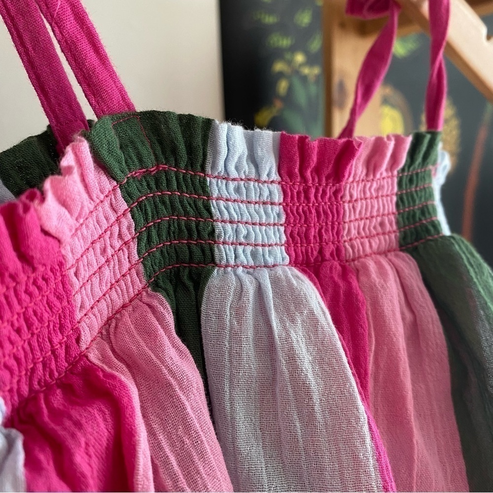 Janie and Jack Green Pink Smocked Gauze Tiered Ruffle Sundress - Picture 6 of 8